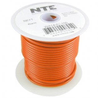 NTE Electronics WH22-03-100 Hook Up Wire 300V 22 Gauge Stranded 100' Orange