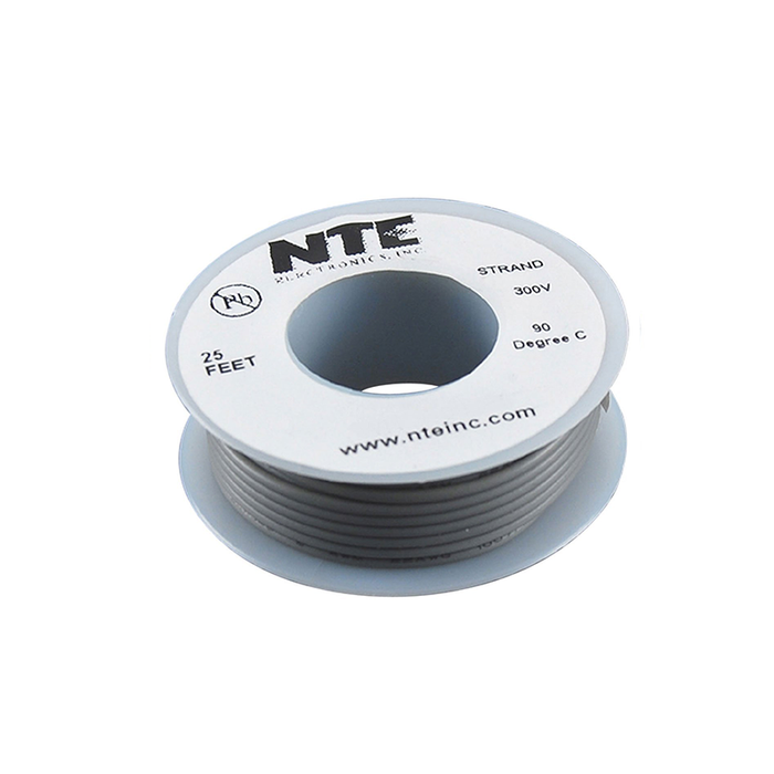 NTE Electronics WH26-08-25 Hook Up Wire 300V 26 Gauge Stranded 25' Gray