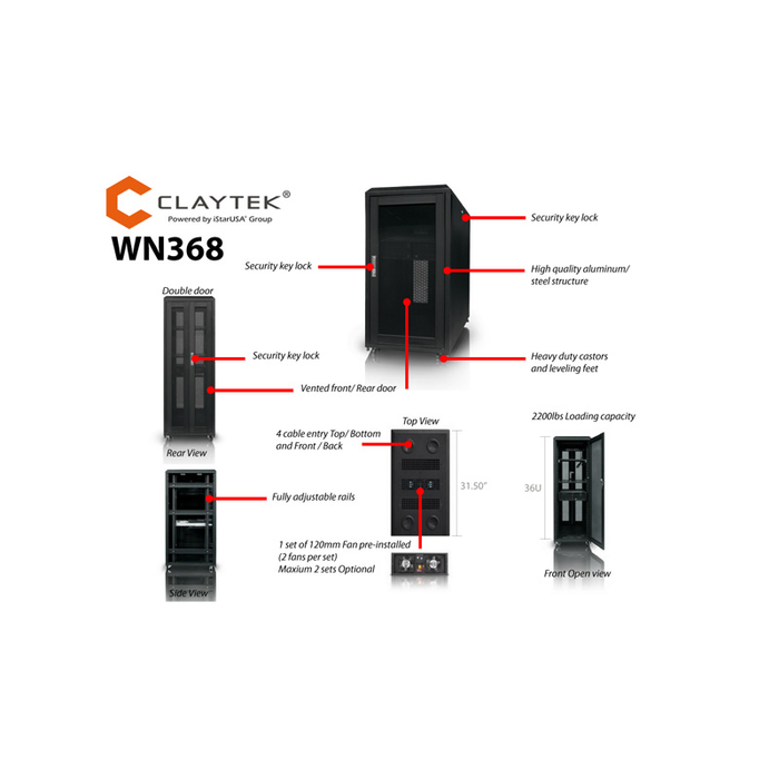 iStarUSA WN368 36U 800mm Depth Rack-mount Server Cabinet