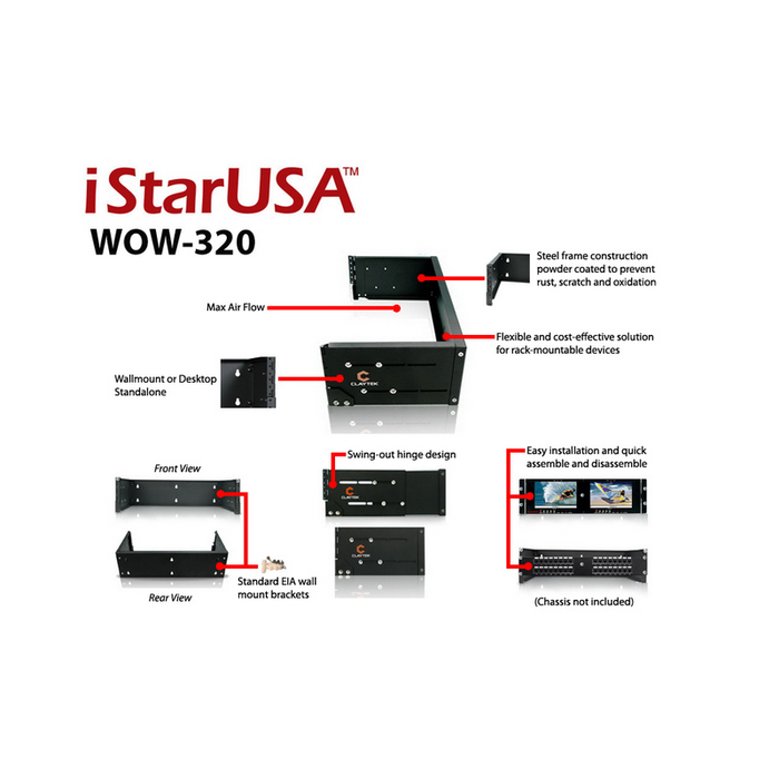 iStarUSA WOW-320 3U Wallmount Rack for Patch Panels or Hubs/Routers Rackmount Equipment