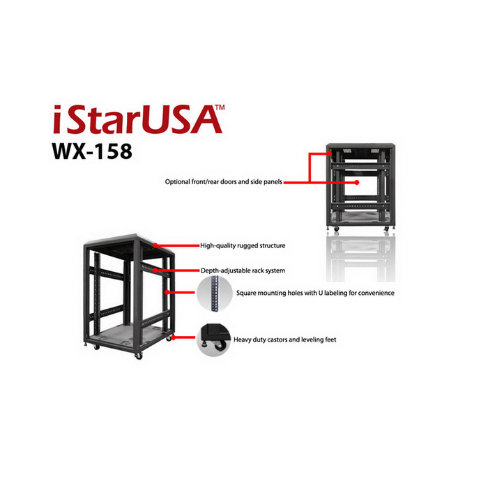 iStarUSA WX-158 15U 4-Post 800mm Open Frame Rack